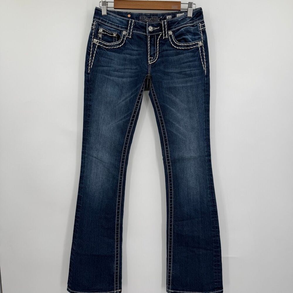 Miss Me Bootcut Jeans Womens 27 x 34 Dark Wash Contrast Stitch Mid Rise Stretch